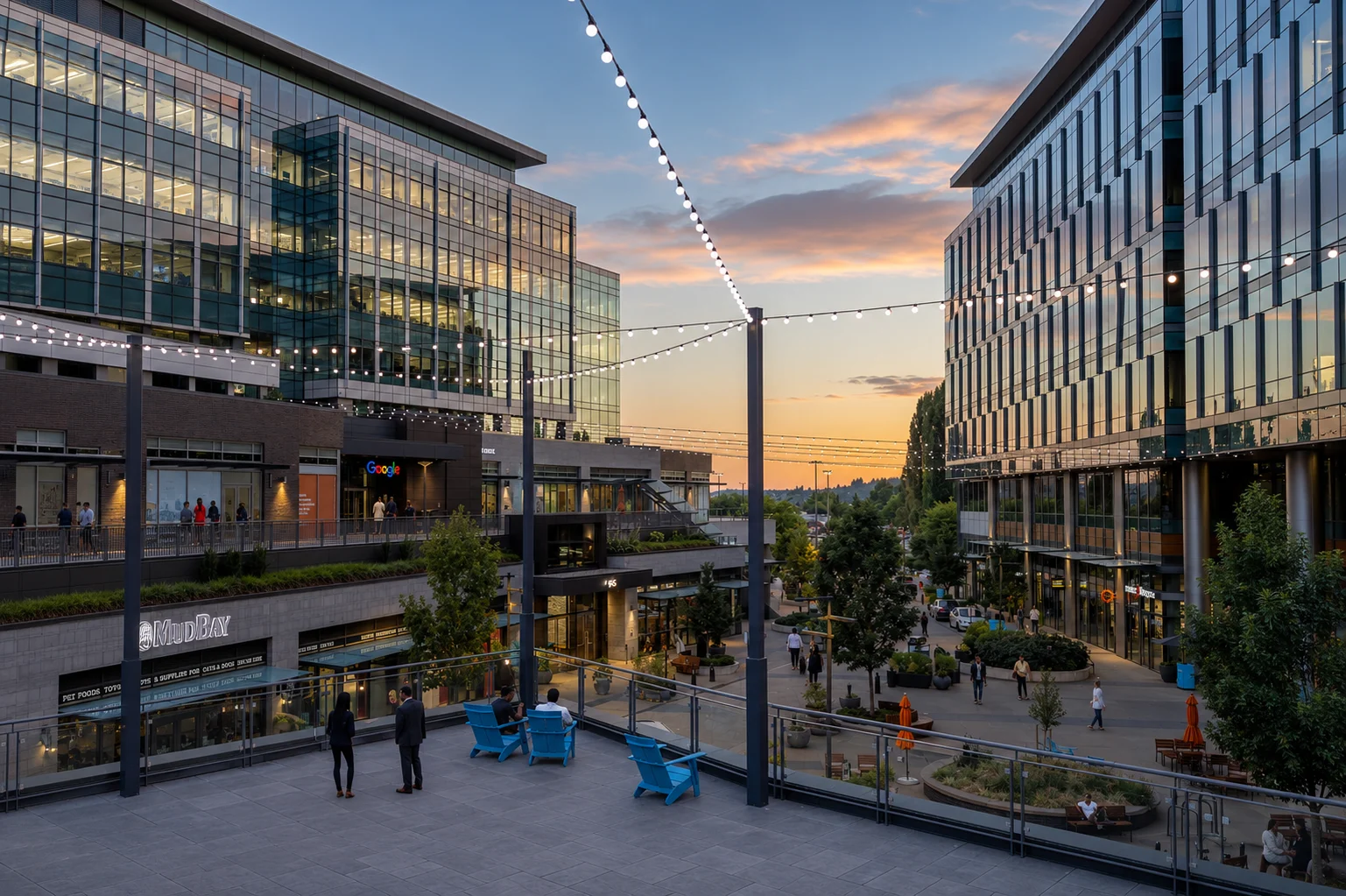Downtown Kirkland at dusk